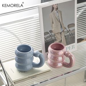KEMORELA แก้วเซรามิคพร้อมที่จับน่ารักวงกลม Bubble Design ถ้วยกาแฟสําหรับอาหารเช้านมชาน้ําไมโครเวฟปลอดภัยเครื่องดื่มน้ํา