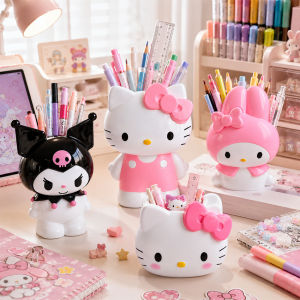 Bandai | Kawaii Hello Kitty Cartoon-Themed Pen Holder Stationery Organizer Multi-Purpose Makeup Tool Storage Pen Holder