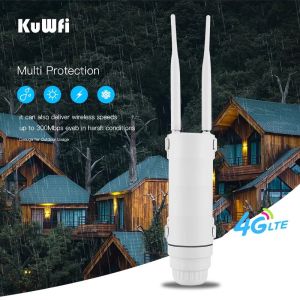 other | KuWFi IP67 Waterproof 4G LTE Router – 300Mbps High-Speed SIM Card WiFi Hotspot Supports 64 Users Outdoor/Industrial/Camping