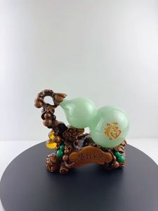 น้ำเต้าไพลินมงคลเรียกทรัพย์ เสริมฮวงจุ้ยโชคลาภ ความมั่งคั่ง อายุยืนยาว งานเรซินลายไม้ ขนาด 10x19x17cm.