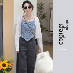 YUEZHONGWEI | เสื้อคลุมผู้หญิงหน้าร้อน แขนเปล่า ปกป้องแสงแดด ผ้าซิลค์บาง