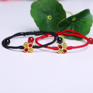 Lucky Four Leaf Clover Bracelet Enamel Baked Paint Black Rope Mens Birthday Gift Couples New Style Red Rope Womens Fashion Jewelry