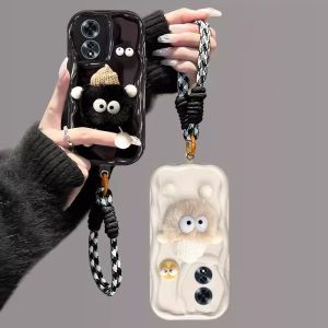 New Casing OPPO A60 A79 A18 A38 A58 A78 A98 A17 A17k NFC 4G 5G Hot Fashion 3D Cute Plush Briquette Cartoon Anti-fall Shockproof Phone Case with Lanyard 2024