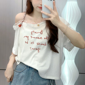 Shalldoer | Áo thun tay ngắn ren phong cách Hàn Quốc cho nữ mùa hè mỏng thiết kế mới Áo thun thường ngày rộng rãi không có thương hiệu