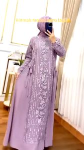 Gamis Set Outer Terpisah Wilona Dres Ceruty Babydoll Mix Tile Akar M L XL XXL 3XL  Dress Wanita Kondangan Jumbo Baju Muslim Remaja Perempuan Kekinian