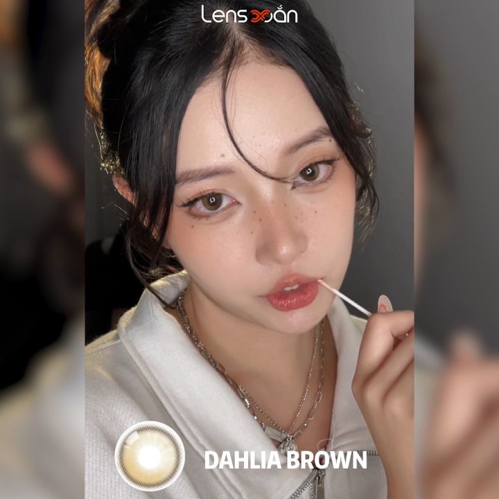 Kính áp tròng cận 6 tháng LENS XOẮN lens nâu hàn quốc phủ bóng OLOLA DAHLIA BROWN