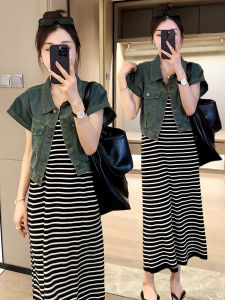 เสื้อเชิ้ตยีนส์คอปกสั้นสไตล์ย้อนยุคสไตล์ฮ่องกงสำหรับผู้หญิงในช่วงฤดูร้อน เสื้อคลุมกันหนาวบาง แขนกระดิ่ง ทรงเข้ารูป เสื้อเชิ้ตแขนสั้น