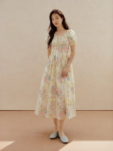 INMAN | French U-Neck Heavy Lace Embroidery Dress
