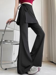 Quần Ống Loe Ice Silk Mỏng Màu Đen Mùa Xuân Hè Quần Tập Yoga Thường Ngày Dài Đến Sàn Quần Dài Thoải Mái Cho Nữ