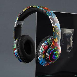 Universal Bluetooth Earphone Microphone Headset Long Battery Life Headset Bluetooth Headset LED Luminous Game Wireless Card Bluetooth Headset Graffiti E-sports Game Headset