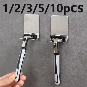 1/10pcs Bathroom Shaver Holder Non-Penetrating Stainless Steel Razor Rack Power Strip Organizer Wall-Mounted Storage Hooks