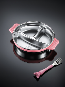 จานอาหารเด็กเกรดอาหารมัลติวัสดุ 304 หนาและลึก จานแยกส่วน จานอาหารสำหรับเด็กอนุบาล จานอาหารจีน