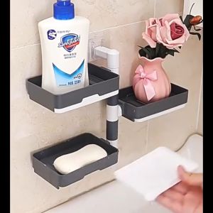 Rotating Drain Soap Holder Wall Hanging Self-Adhesive Perforated Soap Dish Rack Box Bathroom and Kitchen