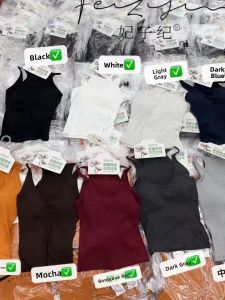 New Womens Tank Top Neck Hanging Strap Vest Threaded Design Cotton Inner Wear Casual Style with Chest Pad round Neck Line