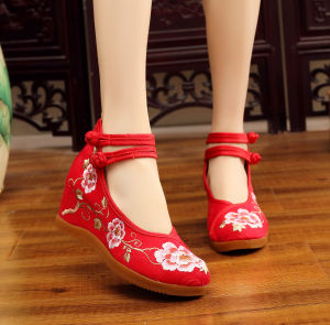 Beijing Ladies Embroidered High Heel Cloth Shoes National Style Square Dance New Spring Summer Increased Height Soft Bottom