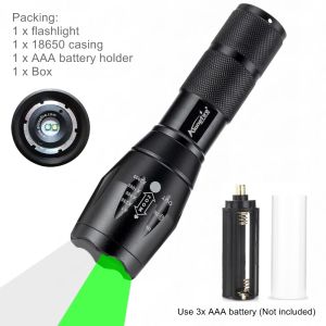 Alonefire | Alonefire 2-in-1 White+Green Light Zoom Flashlight High Power Outdoor Hunting Fishing Hike Travel Work Dust Detection Torch Lamp