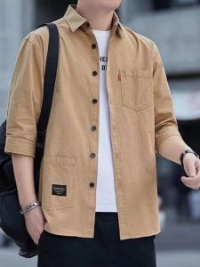 Áo Sơ Mi Nam Tay Ngắn Mùa Hè Mỏng Cotton Nguyên Chất Thường Ngày Dài Năm Inch Áo Khoác Bảo Hộ Lao Động Thời Trang