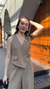 🔖Mirrorsister 41219.3 Jumpsuit จัมพ์สูทขายาว แขนกุดคอวีอกไขว้ ชายเสื้อเฉียง ช่วงล่างเป็นกางเกงขากระบอก