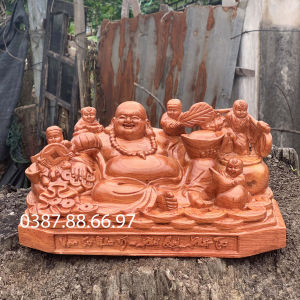 Tượng phật di lặc ngũ phúc ngồi đế chữ rộng 30 40 50cm chất liệu gỗ hương cực đẹp