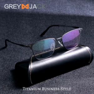 Grey Jack Kacamata Frame Titanium Kotak Ringan Style Bisnis Simple Pria Wanita Bisa Minus Antiradiasi Blueray Bluecromic 903