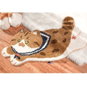 พรมปูพื้นรูปแมว VIKAMA งานแฮนด์เมด ของตกแต่งบ้านระดับพรีเมียม - ของตกแต่งสำหรับเด็กและสัตว์เลี้ยง สำหรับห้องน้ำ ห้องนอน ห้องเด็ก พรมเช็ดเท้า