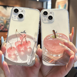 เคสโทรศัพท์แบบโปร่งใสพร้อมฝาหลังแบบนุ่มสำหรับ iPhone 16 Apple 15 pro Max Cherry 14 plus รุ่นใหม่ 13 Grape 12 Mini Simple 11 Creative 17 Couple XR Transparent 8/7/6 สำหรับผู้ที่ต้องการความคุ้มค่าและมีสไตล์