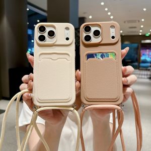 ID ATM Card Slot Phone Case For iPhone 17 16 15 14 13 12 11 Pro Max Air Crossbody Adjustable Lanyard Strap Rope Anti-fall Cover