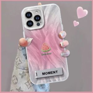 Fresh Style Summer Watermelon Feather Support Shell Compatible with Apple 15 pro Huawei Mate60 Oppo Reno12 Womens Vivo X100 Protective Case