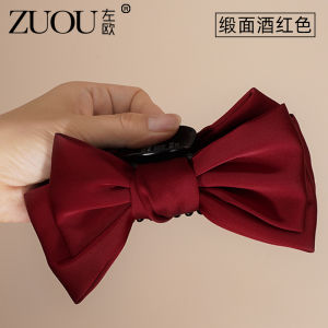 Elegant Red Satin Butterfly Knot Hair Clip Double Sided Princess Runaway Headwear Large Shark Clamp Womens Hair Accessories