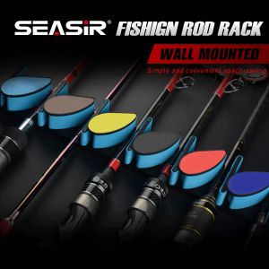 SEASIR Wall Mounted Fishing Rod Rack Thickened Spring Multi Functional Fishing Rod Rack One Mount Holder Stand Kit 6 Holes ABS Plastic Pole Display Frame Bracket Hanger Colors Rod Buckle