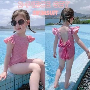 Girls One-Piece Short Sleeve Swimsuit Free Gift Of Swimming Cap Perfect for Childrens Swimwear