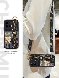 Vivoiqooneo11 Phone Case with Strap Cute Bear Design Full Cover Protection Speed Competition Version Crossbody Neck Hanging Handheld