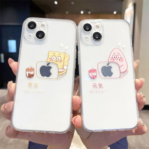 Cute SpongeBob SquarePants Phone Case Silicone Protective Cover for iPhone 14 pro Max 13 Mini 15 Transparent Anti-Fall Couples