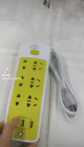 Ổ cắm điện kiêm cổng USB đa năng màu xanh cho gia đình 6 cổng cắm 3 cổng USB