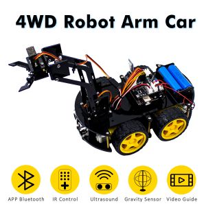 LAFVIN Mechanical 4WD Robot Arm Car Kit for Arduino Smart Robot Car Set