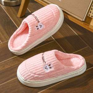 รองเท้าแตะผ้าฝ้ายหนาแบบสวมสำหรับคู่รัก รองเท้าแตะขนแกะสำหรับฤดูหนาว รองเท้าแตะสำหรับใส่ในบ้าน รองเท้าแตะกันลื่น รองเท้าแตะแบบสวมสำหรับผู้ชายและผู้หญิง