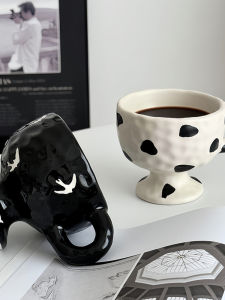 แก้วกาแฟทรงต่ำ ชานม ชาน้ำ ดื่มน้ำ ใช้ในบ้าน แก้วเซรามิกสไตล์ย้อนยุค สไตล์อินส์ แก้วมือจับ แก้วขนาดเล็ก