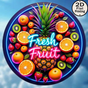 CIFbuy | 2D Vintage Metal Sign Round Aluminum Neon Fruit Decor 8 Inch Wall Art for Garden Bar Cafe Farmhouse Festive Gift for Front