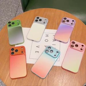 Large Window Gradient Color Lens Protective Phone Case For iPhone 17 Air 16 15 14 13 Pro Max Shockproof Soft Bumper Back Cover