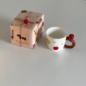 Cute Cartoon Korean Style Apple Ceramic Water Coffee Cup Practical 3D Design New Year Gift for Girls No Brand Universal