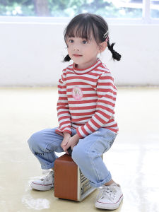 Áo Thun Dệt Kim Cổ Cao Kẻ Sọc Mùa Thu Đông Cho Bé Gái Áo Lót Cotton Dài Tay Ôm Vừa Vặn Thoải Mái Cho Bé Gái Từ 1-7 Tuổi