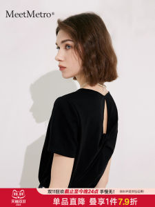 เสื้อยืดคอกลมแขนสั้นผ้าฝ้ายแท้ MeetMetro ดีไซน์เก๋ไก๋สำหรับผู้หญิง ฤดูร้อน 2025 เสื้อตัวบนทรงหลวมๆ สไตล์ใหม่