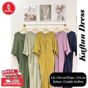 Kaftan Lebaran Wanita Simple Elegan Jumbo Remaja  Korean Style  Dress Kondangan Pesta Mewah Premium Bahan Crinckle Airflow High Quality - XELLEA