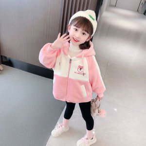 Girls Fleece Lined Thickened Autumn Winter Jacket Outdoor Wear Childrens Fashion Baby Clothes 2023 New Style Sporty Hooded Zipper Coat