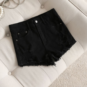 High-Waisted Brushed Texture Denim Shorts Womens Casual Wide Leg Fit Distressed Shorts Summer Season Fashionable Stylish