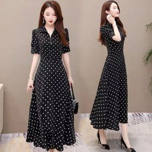 Woman Dress New Polka-dot Dress Is Slim Slim Plus Size and Covers The Belly and Knees