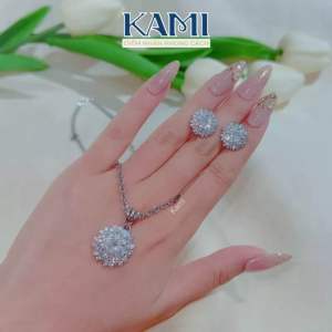 Bộ trang sức dây chuyền và bông tai xi bạch kim đi chơi đi tiệc Kami