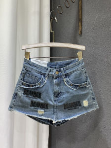 กระโปรงยีนส์สั้นเอวสูงสไตล์อเมริกันวินเทจสำหรับผู้หญิงในช่วงฤดูร้อนปี 2024 กระโปรงสั้นทรงเอเอวสูงสุดเทรนด์