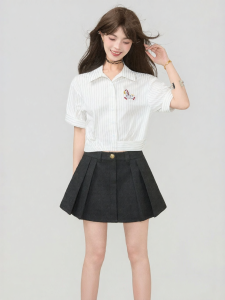 KEIKO | White Stripe Short Sleeve Shirt Short Female Summer
