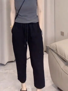 Gray Straight Leg Casual Pants Womens Large Size Loose Slimming Drawstring Nine Points Sweatpants Pear Shaped Body New Autumn Style